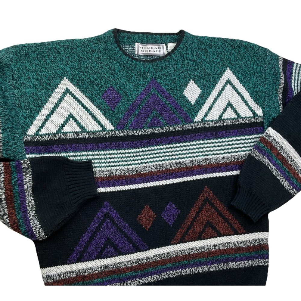 Vintage Michael Gerald Sweater Men Sz XL 90s Knit Geometric Art Cosby Hip Hop